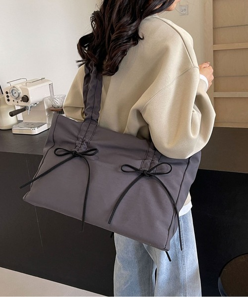 セール】大容量紐リボン ギャザーショルダー トートバッグ（トート