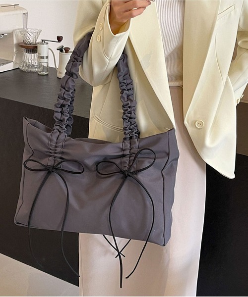 セール】大容量紐リボン ギャザーショルダー トートバッグ（トート