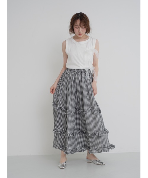 JUMELLE（ジュメロ）の「gingham check skirt【低身長~高身長】（スカート・レディース・ブラック・FREE）」の8枚目の写真