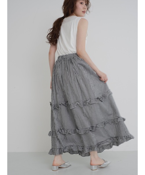 JUMELLE（ジュメロ）の「gingham check skirt【低身長~高身長】（スカート・レディース・ブラック・FREE）」の4枚目の写真