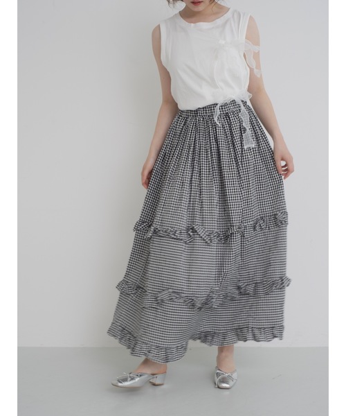 JUMELLE（ジュメロ）の「gingham check skirt【低身長~高身長】（スカート・レディース・ブラック・FREE）」の5枚目の写真