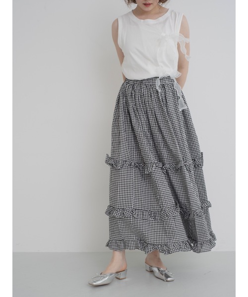 JUMELLE（ジュメロ）の「gingham check skirt【低身長~高身長】（スカート・レディース・ブラック・FREE）」の6枚目の写真