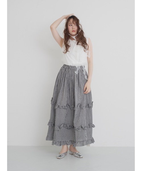 JUMELLE（ジュメロ）の「gingham check skirt【低身長~高身長】（スカート・レディース・ブラック・FREE）」の2枚目の写真