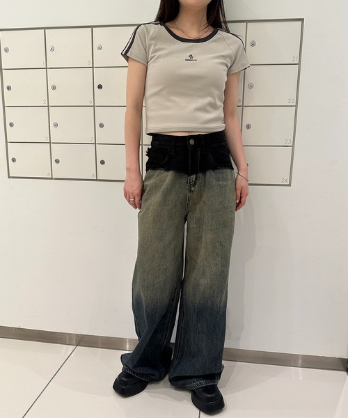 solleim（ソルレム）の「ダメージドッキングヴィンテージデニム（デニムパンツ・レディース・ブルー/ブラック・S/M）」の9枚目の写真