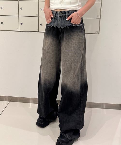 solleim（ソルレム）の「ダメージドッキングヴィンテージデニム（デニムパンツ・レディース・ブルー/ブラック・S/M）」の3枚目の写真