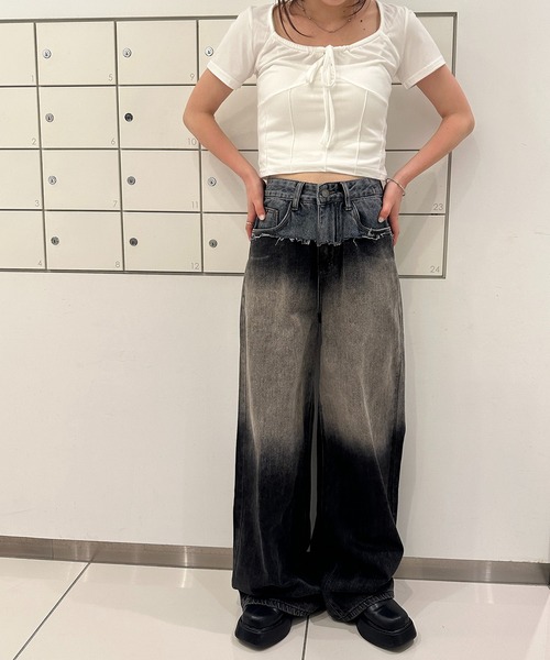solleim（ソルレム）の「ダメージドッキングヴィンテージデニム（デニムパンツ・レディース・ブルー/ブラック・S/M）」の7枚目の写真