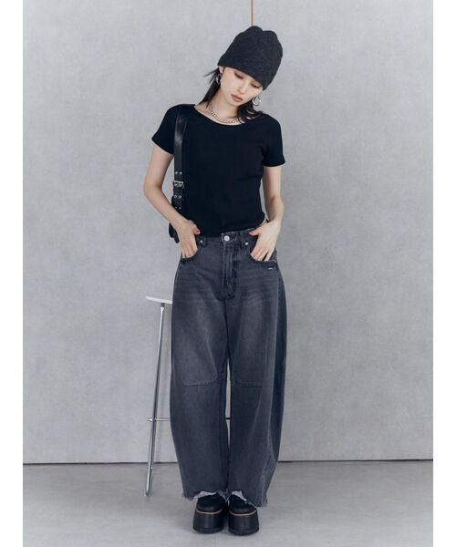 MURUA（ムルーア）の「バックシャンリブカットソー（Tシャツ/カットソー・レディース・オレンジ/ホワイト/ブラック・FREE）」の5枚目の写真