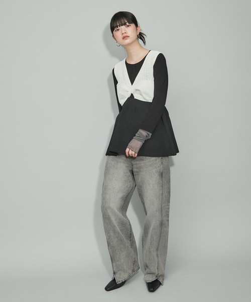 ADAM ET ROPE'(アダムエロペ)の「【WEB限定・洗える】ツイストニットビスチェ(ニット/セーター・レディース・オフホワイト/グレー/ブラック・FREE)」の7枚目の写真