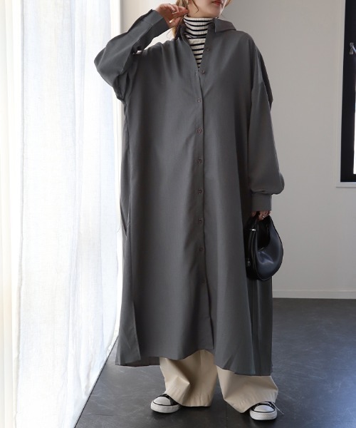 HUG.U（ハグユー）の「洗練バックプリーツワンピ（ワンピース・レディース・ダークグレー/サンドベージュ/ホワイト/ブラック/オリーブ/アイボリー・FREE）」の18枚目の写真