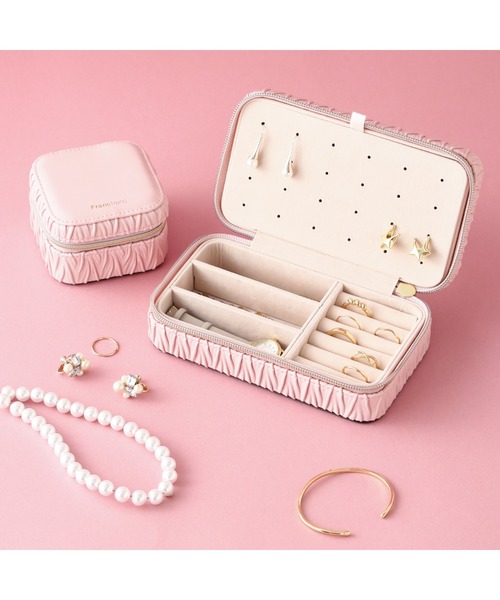 エンボス トラベルジュエリーボックス M ピンク（収納グッズ