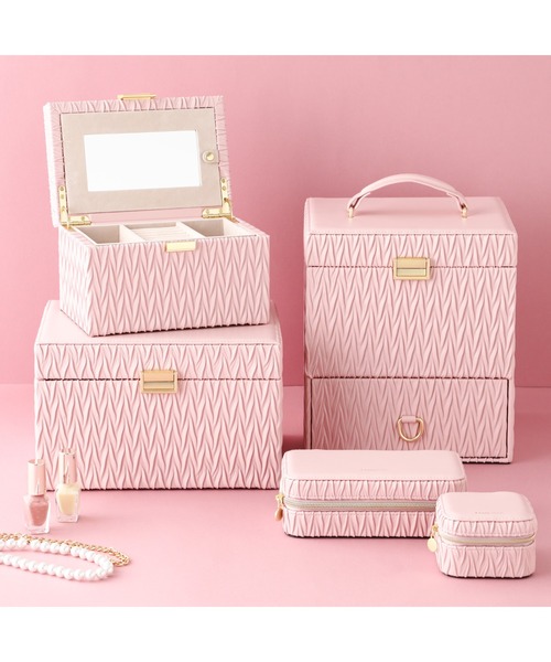 エンボス トラベルジュエリーボックス M ピンク（収納グッズ