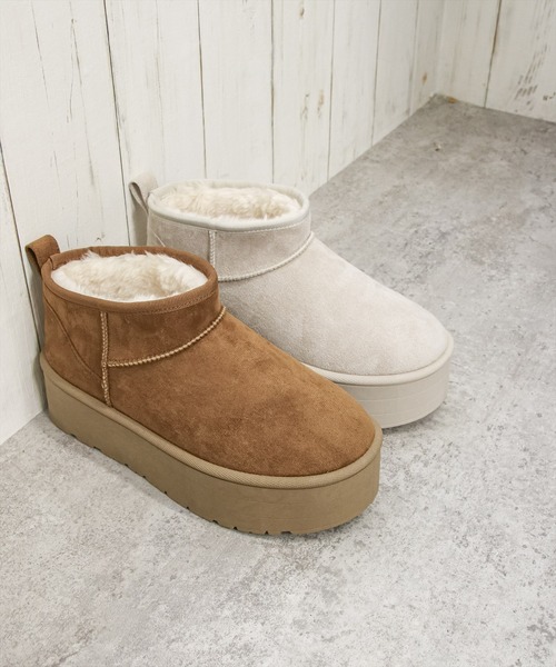 clear（クリア）の「【お気に入り登録数1万人突破！】厚底ショートムートンブーツ［大人 カジュアル 着回し力抜群］≪再入荷≫（ブーツ・レディース・キャメル/アイボリー・M/L）」の7枚目の写真