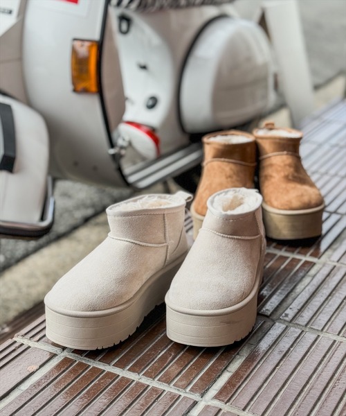 clear（クリア）の「【お気に入り登録数1万人突破！】厚底ショートムートンブーツ［大人 カジュアル 着回し力抜群］≪再入荷≫（ブーツ・レディース・キャメル/アイボリー・M/L）」の15枚目の写真