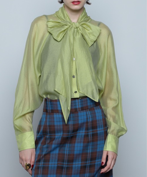 ROSE BUD（ローズバッド）の「ボウタイブラウス（シャツ/ブラウス・レディース・ブラック/ホワイト系その他/ライトグリーン・FREE）」の3枚目の写真