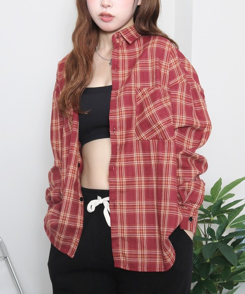 almo(アルモ)の「ペイルチェックシャツ(se)(シャツ/ブラウス・レディース・ベージュ/グリーン/レッド/サックスブルー/ブラック・FREE)」の5枚目の写真