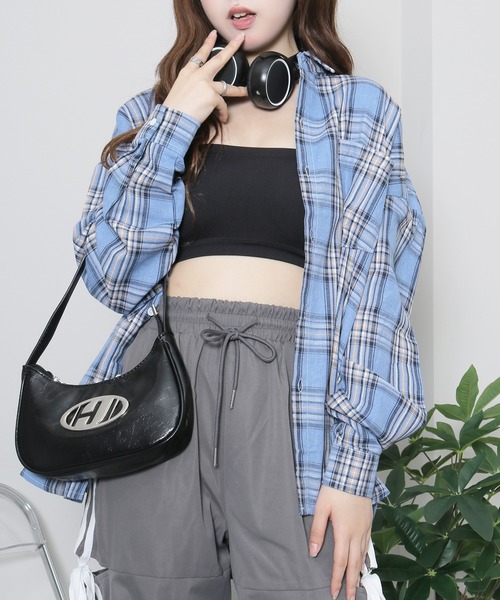almo(アルモ)の「ペイルチェックシャツ(se)(シャツ/ブラウス・レディース・ベージュ/グリーン/レッド/サックスブルー/ブラック・FREE)」の4枚目の写真