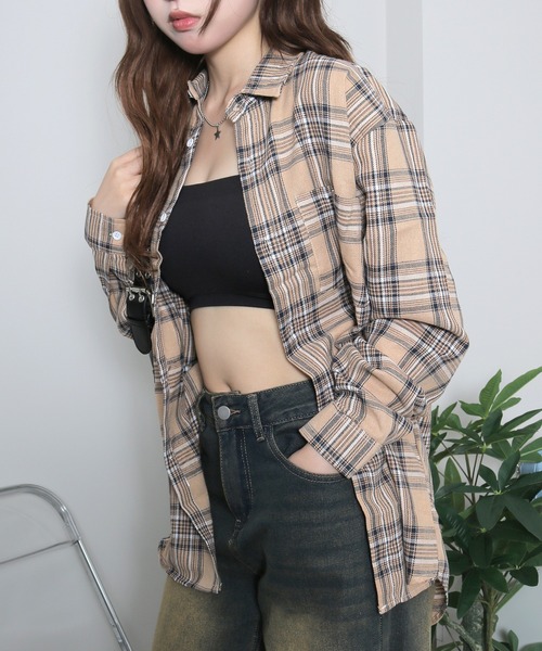almo(アルモ)の「ペイルチェックシャツ(se)(シャツ/ブラウス・レディース・ベージュ/グリーン/レッド/サックスブルー/ブラック・FREE)」の8枚目の写真