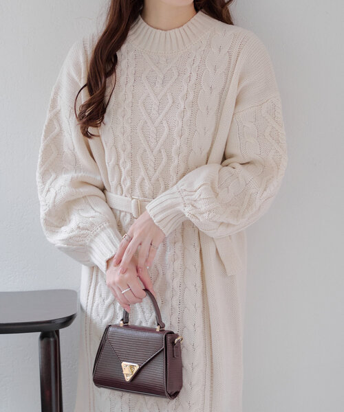 Another Branch olive des olive（アナザーブランチオリーブデオリーブ）の「【WEB限定】ケーブルニットワンピース（ワンピース・レディース・アイボリー/スミクロ/パープル/サックスブルー・FREE）」の22枚目の写真