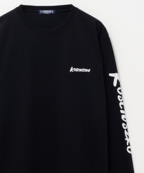 Mac-House(マックハウス)の「T-GRAPHICS 袖ロゴプリント長袖Tシャツ(Tシャツ/カットソー・メンズ・ホワイト/ブラック/カーキ/ブルーグレー・S/M/L/XL)」の1枚目の写真