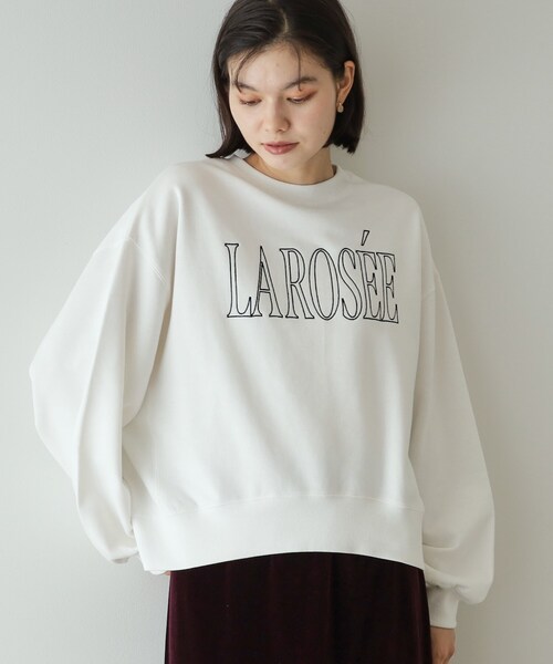 OPAQUE.CLIP（オペークドットクリップ）の「◆《美人百花掲載》ロゴ裏毛ショートトップス【洗濯機洗い可】（Tシャツ/カットソー・レディース・ホワイト/ネイビー/グレー・38/40/42）」の4枚目の写真