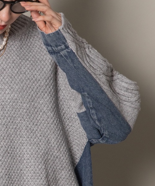 ニット×デニム ドッキングトップス（ニット/セーター）｜MHBG TOKYO
