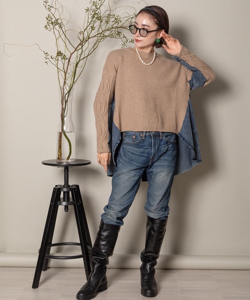 ニット×デニム ドッキングトップス（ニット/セーター）｜MHBG