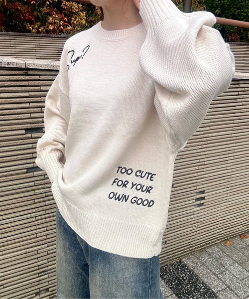 y/m by misato（イムバイミサト）の「ロゴ刺繍ニットトップス（ニット/セーター・レディース・チャコールグレー/ネイビー/アイボリー・FREE）」の5枚目の写真