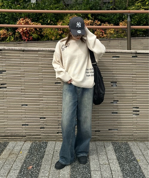 y/m by misato（イムバイミサト）の「ロゴ刺繍ニットトップス（ニット/セーター・レディース・チャコールグレー/ネイビー/アイボリー・FREE）」の14枚目の写真