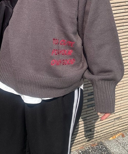 y/m by misato（イムバイミサト）の「ロゴ刺繍ニットトップス（ニット/セーター・レディース・チャコールグレー/ネイビー/アイボリー・FREE）」の20枚目の写真