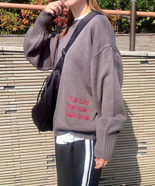 y/m by misato（イムバイミサト）の「ロゴ刺繍ニットトップス（ニット/セーター・レディース・チャコールグレー/ネイビー/アイボリー・FREE）」の17枚目の写真