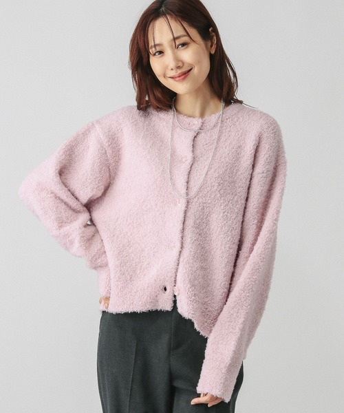 GLOBAL WORK（グローバルワーク）の「ブークレラメクルーカーディガン/147076（カーディガン/ボレロ・レディース・アイボリー/グレイッシュベージュ/ベビーピンク/チャコールグレー・MEDIUM/LARGE）」の4枚目の写真