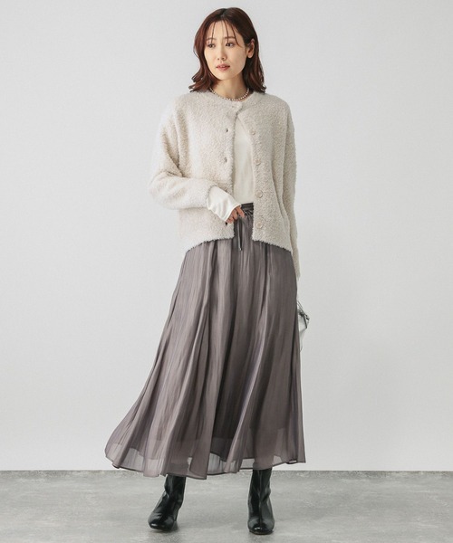 GLOBAL WORK（グローバルワーク）の「ブークレラメクルーカーディガン/147076（カーディガン/ボレロ・レディース・アイボリー/グレイッシュベージュ/ベビーピンク/チャコールグレー・MEDIUM/LARGE）」の7枚目の写真