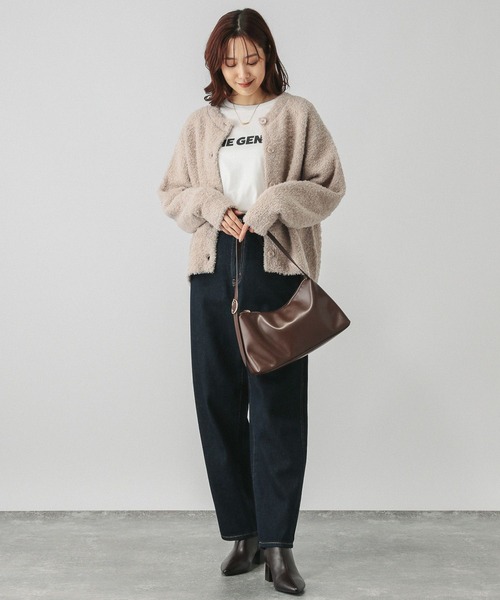 GLOBAL WORK（グローバルワーク）の「ブークレラメクルーカーディガン/147076（カーディガン/ボレロ・レディース・アイボリー/グレイッシュベージュ/ベビーピンク/チャコールグレー・MEDIUM/LARGE）」の15枚目の写真