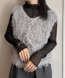 RANAN | 前後2WAYラメプリーツシアーハイネックプルオーバー(Tシャツ/カットソー)