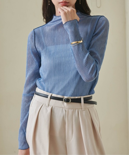 RANAN(ラナン)の「前後2WAYラメプリーツシアーハイネックプルオーバー(Tシャツ/カットソー・レディース・ベージュ/シルバー系/ブラック/ブルー/ゴールド系・M/L/LL)」の10枚目の写真