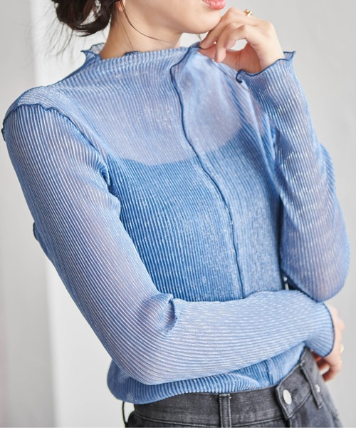RANAN(ラナン)の「前後2WAYラメプリーツシアーハイネックプルオーバー(Tシャツ/カットソー・レディース・ベージュ/シルバー系/ブラック/ブルー/ゴールド系・M/L/LL)」の15枚目の写真