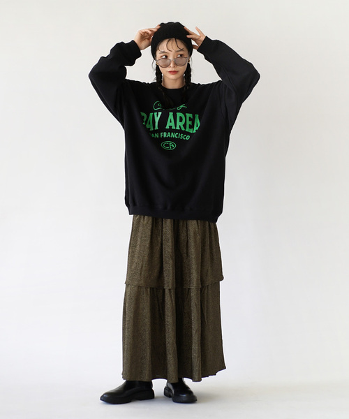 e-zakkamania stores（イーザッカマニアストアーズ）の「裏起毛 Logo print sweat（スウェット・レディース・ブラック/ライトベージュ・フリー）」の5枚目の写真