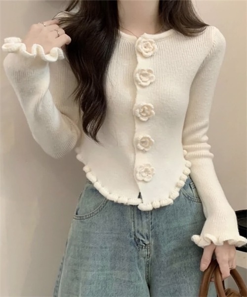 エムズwebカタログ・インスタ掲載リボンビジュー付きカーディガン apres jour カーディガン リボンビジューカーディガン「ZOZOTOWN