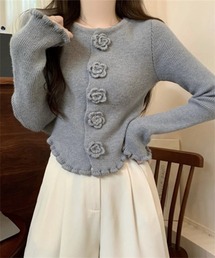 花釦ニットカーディガン
