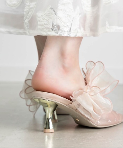 RANDA(ランダ)の「【HEART COLLECTION】シフォンリボンハートミュールパンプス(パンプス・レディース・ブラック/ピンク/アイボリー・S/M/L/LL)」の9枚目の写真