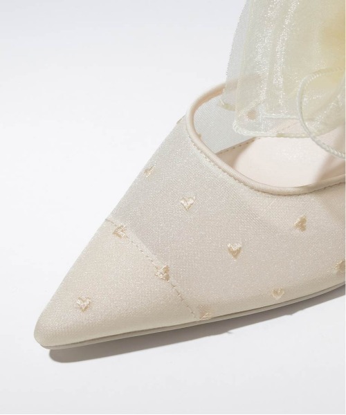 RANDA シフォンリボンハートミュールパンプス アイボリー Lサイズ