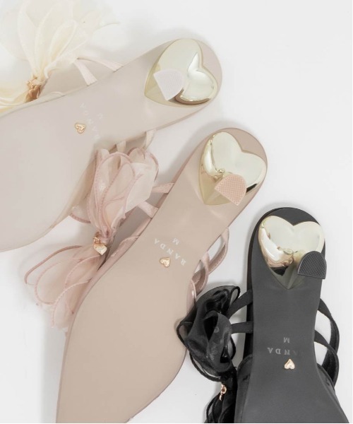 HEART COLLECTION】シフォンリボンハートミュールパンプス