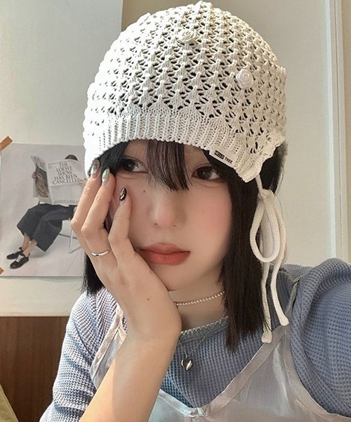 セール】鍵編み ローズレース ニットビーニー cula1054（ニット