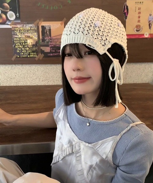 セール】鍵編み ローズレース ニットビーニー cula1054（ニット