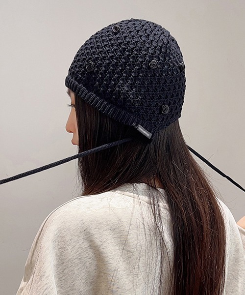 鍵編み ローズレース ニットビーニー cula1054（ニットキャップ