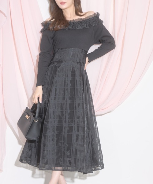 セール】【ZOZO限定】フリル切替2WAYオフショルダーシアー