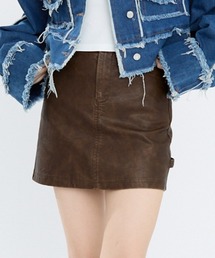 vintage make synthetic leather mini slim skirt / ヴィンテージメイク合成皮革ミニタイトスカート