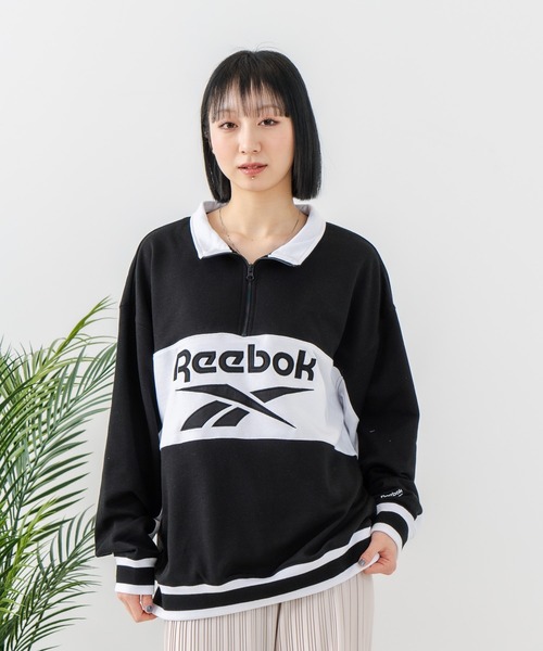 セール】【Reebok/リーボック】裏毛 ロゴ 切替リブライン ハーフジップ