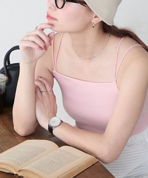 BONLECILL(ボンルシール)の「カップ付きダブルストラップキャミソール(キャミソール・レディース・アイボリー/ホワイト×ブラック/ブラック/ブルー/チャコールグレー/グレー/ミント/ベージュ/オレンジ/モカ/ネイビー/ピンク/ブラウン/レッド・M/S/L)」の12枚目の写真