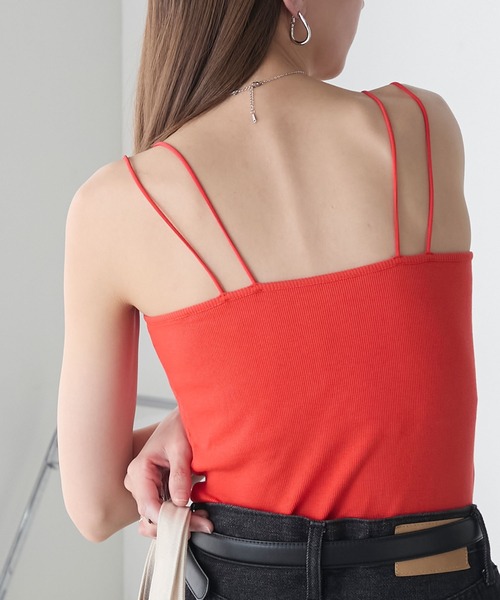 BONLECILL(ボンルシール)の「カップ付きダブルストラップキャミソール(キャミソール・レディース・アイボリー/ホワイト×ブラック/ブラック/ブルー/チャコールグレー/グレー/ミント/ベージュ/オレンジ/モカ/ネイビー/ピンク/ブラウン/レッド・M/S/L)」の14枚目の写真